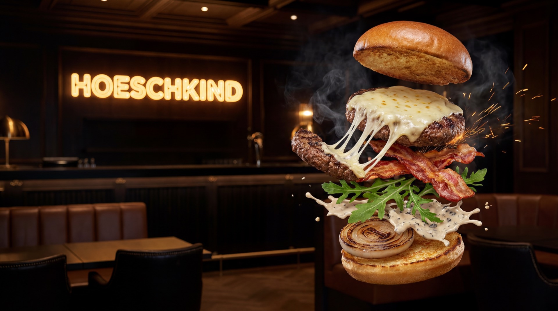 Saftiger Beef-Burger mit Cheddar und Bacon im Hoeschkind Dortmund