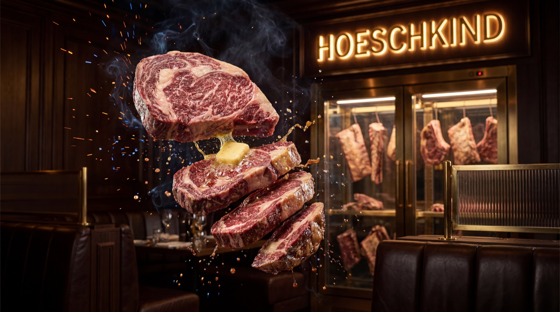 Marmoriertes Dry Aged Ribeye vor dem Reifeschrank im Hoeschkind Dortmund